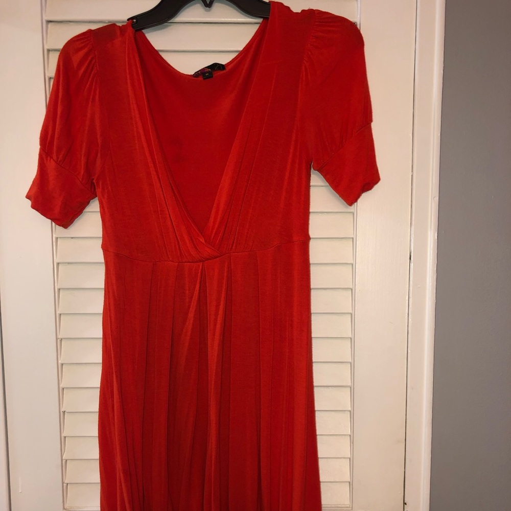 Orange Stretchy V-Neck Dress